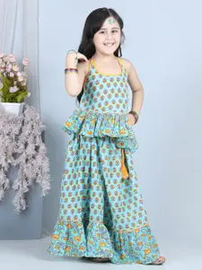 Sangria Girls Printed Halter Neck Cotton Ready to Wear Lehenga Choli