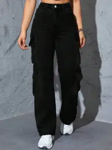 BROADSTAR Women Smart Wide Leg High- Rise Stretchable Cargo Jeans