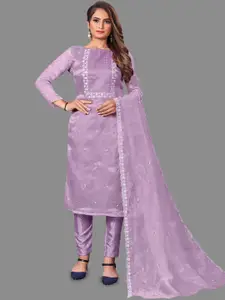 LADY SHOPI Floral Embroidered Sequinned Jute Silk Unstitched Dress Material