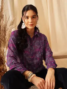 QUIERO Women Classic Sheer Printed Casual Shirt