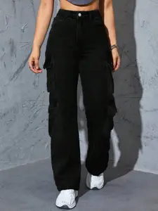 Next One Women Smart Wide Leg High- Rise Stretchable Cargo Jeans