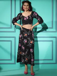 Sangria Floral Printed Top & Skirt Co-Ords