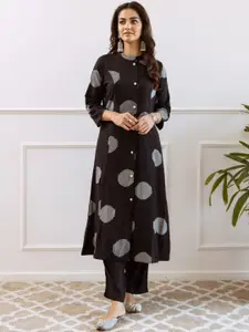 Anouk Black Geometric Printed Mandarin Collar A-Line Kurta