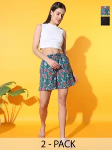 MBeautiful Women Pack Of 2 Printed Organic Cotton Lounge Shorts