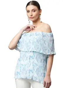 Global Republic Floral Print Off-Shoulder Flared Sleeve Bardot Top