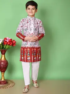 BAESD Boys Tribal Printed Mandarin Collar Straight Kurta With Pyjamas