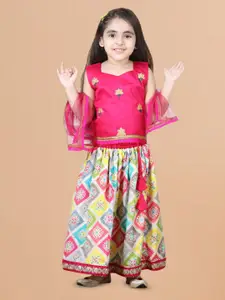 Sangria Girls Pink Embroidered Cotton Ready to Wear Lehenga Choli With Dupatta