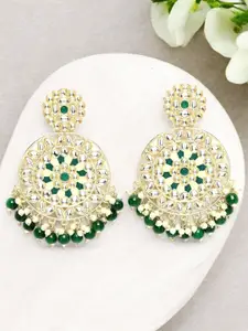 ADIVA Gold-Plated Kundan Stone-Studded Pearl Meenakari Circular Shaped Chandbalis