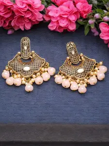 ADIVA Gold-Plated Pearl Beaded Antique Classic Drop Earrings