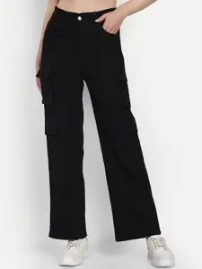 BROADSTAR Women Smart Wide Leg High-Rise Stretchable Cargo Jeans