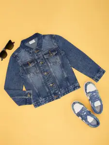 Pantaloons Junior Boys Crop Denim Jacket with Patchwork