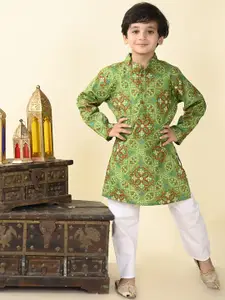 Superminis Boys Bandhani Printed Regular Pure Cotton Straight Kurta with Pyjamas