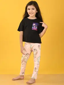 Anthrilo kids Girls Printed Pure Cotton Top Leggings Clothing Set