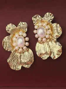 OOMPH Floral Pearls Beaded Oversized Drop Earrings