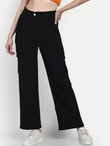Next One Women Smart Wide Leg High- Rise Stretchable Cargo Jeans