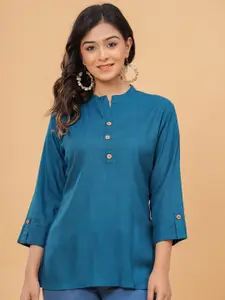 KALINI Mandarin Collar Roll-Up Sleeves Top