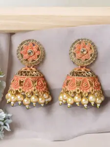ADIVA Gold Plated Pearl Beaded Dome Shaped Jhumkas