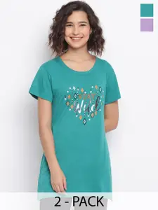 Duchess Women Pack Of 2 Printed Drop-Shoulder Lounge T-shirt