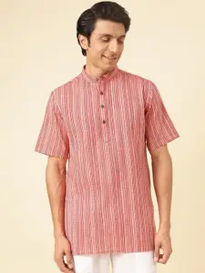 Fabindia Striped Band Collar Cotton Dobby Straight Kurta