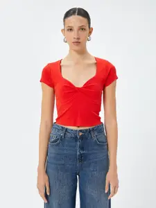 Koton Women Sweetheart Neck Twisted Cotton Fitted Crop Top