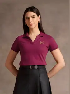 U.S. Polo Assn. Women Embroidered Brand Logo Polo Collar T-shirt