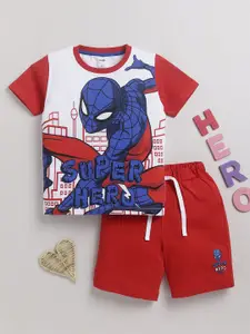 LITTLE NINJA Boys Spider-Man Printed Pure Cotton T-shirt with Shorts