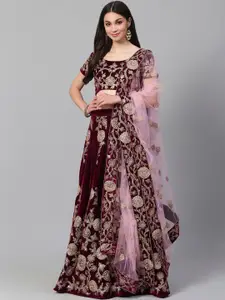 FABPIXEL Sequin Embroidered Semi-Stitched Lehenga & Unstitched Blouse With Dupatta