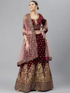 FABPIXEL Embroidered Sequinned Semi-Stitched Lehenga & Unstitched Blouse With Dupatta