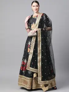 FABPIXEL Sequinned Embroidered Semi-Stitched Lehenga & Unstitched Blouse With Dupatta
