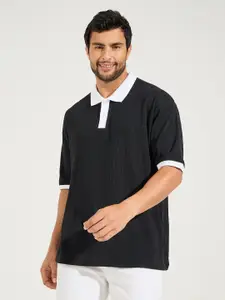 Styli Men Solid Polo Collar Pure Cotton Oversized T-Shirt