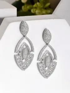 Voylla Rhodium Plated American Diamond Sparkling Elegance Glistening Drop Earrings