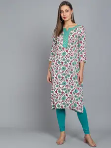 Anouk Floral Printed Notch Neck Gotta Patti Straight Kurta