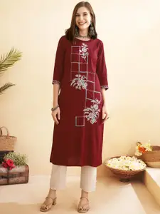 Anouk Floral Embroidered Thread Work Liva Straigth Kurta