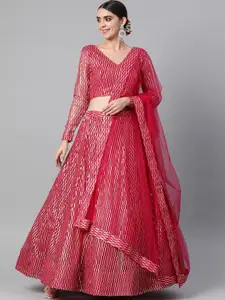 FABPIXEL Embellished Sequinned Semi-Stitched Lehenga & Unstitched Blouse With Dupatta