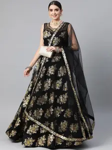 FABPIXEL Sequin Embroidered Semi-Stitched Lehenga & Unstitched Blouse With Dupatta