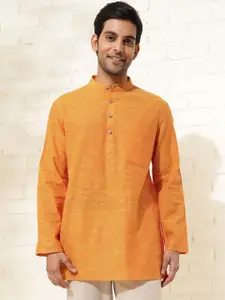 Fabindia Mandarin Collar Long Sleeves Cotton Straight Short Kurta