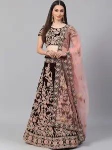 FABPIXEL Embroidered Velvet Semi-Stitched Lehenga & Unstitched Blouse With Dupatta