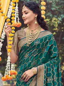 Saree mall Ethnic Motifs Zari Organza Banarasi Teal blue Sarees