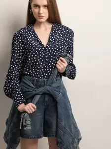 Vero Moda Women Cuban Collar Polka Dots Printed Casual Shirt