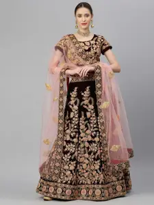 FABPIXEL Embroidered Velvet Semi-Stitched Lehenga & Unstitched Blouse With Dupatta