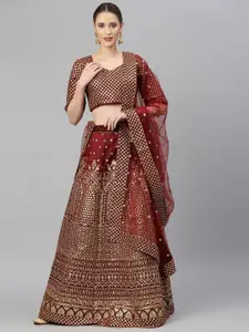 FABPIXEL Sequin Embroidered Semi-Stitched Lehenga & Unstitched Blouse With Dupatta