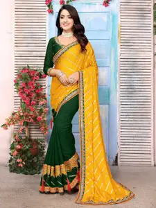 Saree mall Striped Sequinned Silk Blend Yellow Sarees