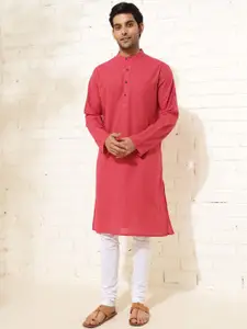 Fabindia Striped Mandarin Collar Long Sleeves Cotton Straight Kurta