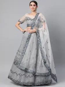 FABPIXEL Embroidered Sequinned Semi-Stitched Lehenga & Unstitched Blouse With Dupatta