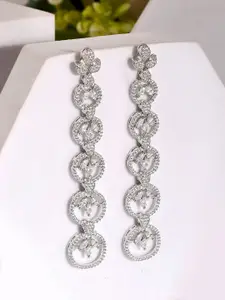 Voylla Rhodium Plated Contemporary American Diamonds Studded Drop Earrings