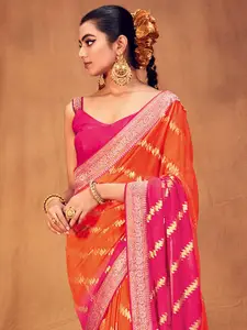 Saree mall Ethnic Motifs Zari Poly Georgette Orange Sarees