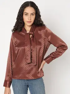 Vero Moda Women Abstract Printed Tie-Up Neck Top