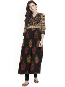 Anouk Floral Printed Mandarin Collar Cotton A-Line Kurta
