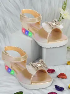 BAESD Girls Bow Detailed LED Open Toe Flats