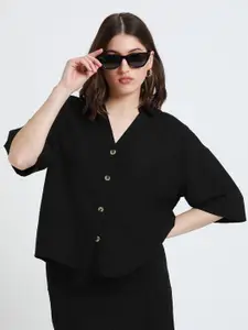 DL Woman Women Spread Collar Solid Cotton Casual Shirt